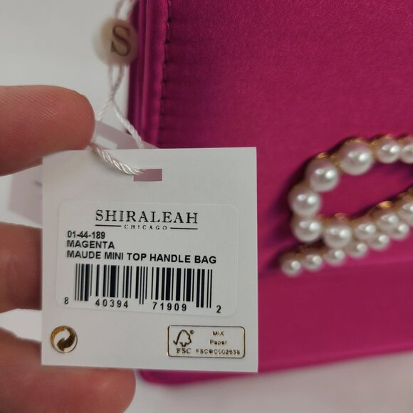 NWT Shiraleah Magenta Maude Mini Top Handle Bag With Pearl Bow & Chain Strap - Picture 3 of 9